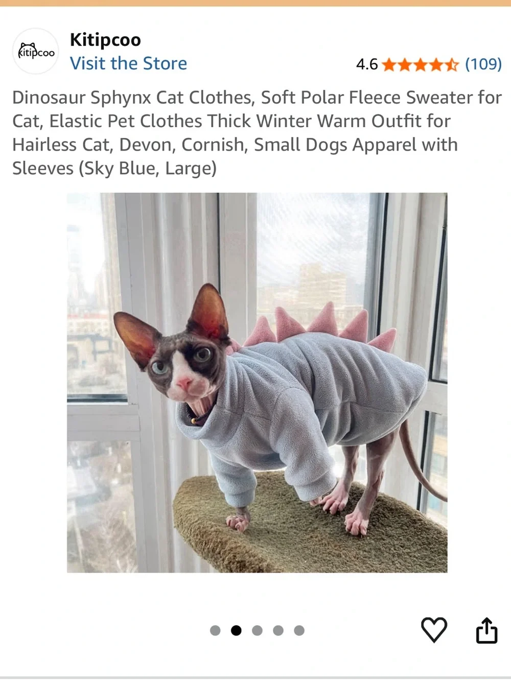 Dinosaur Hairless Cat Fleece Sweater Costume